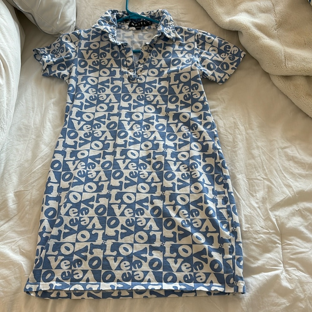 Blue and white “love” mini dress